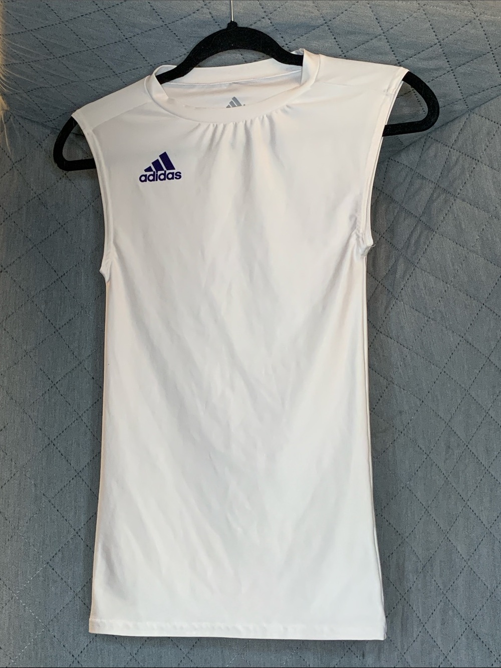 #224 Adidas White Sleeveless Athletic Muscle Tank with Purple Logo